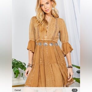 Elegant Tan Embroidered Dress